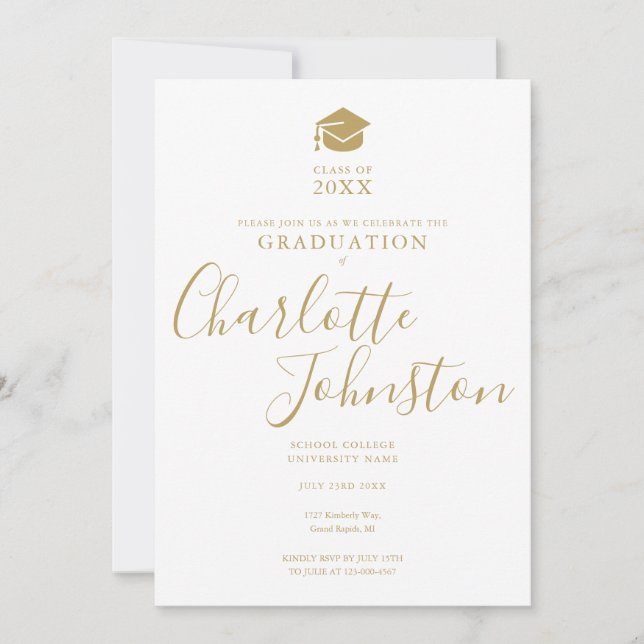 Einfache Elegante Gold Script Foto Graduation Part Einladung (Vorderseite)
