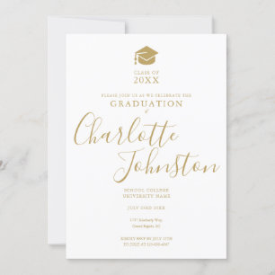 Einfache Elegante Gold Script Foto Graduation Part Einladung