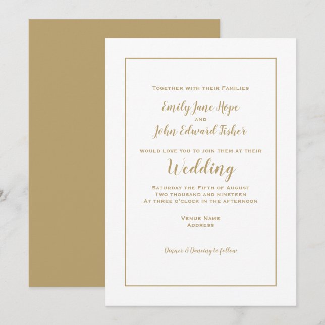 Einfache Elegante Gold Typografie und Frame Weddin Einladung (Vorne/Hinten)