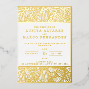 Einfache Elegante Gold und White Wedding Real Folieneinladung