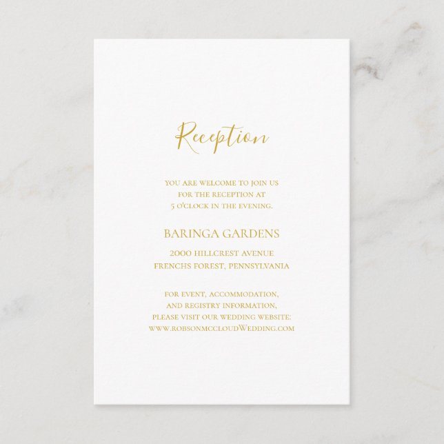Einfache elegante Gold Wedding Reception Card Begleitkarte (Vorderseite)