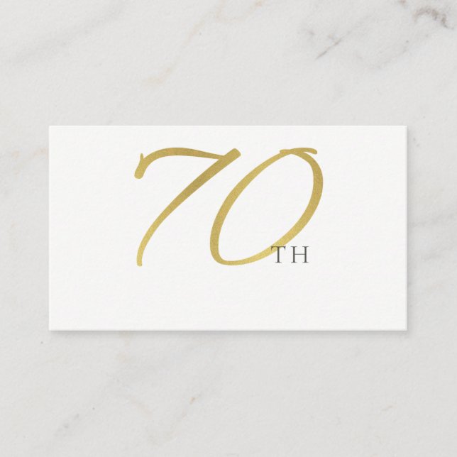 EINFACHE ELEGANTE GOLD WEISSE TYPOGRAPHIE 70 GEBUR PLATZKARTE (Vorderseite)