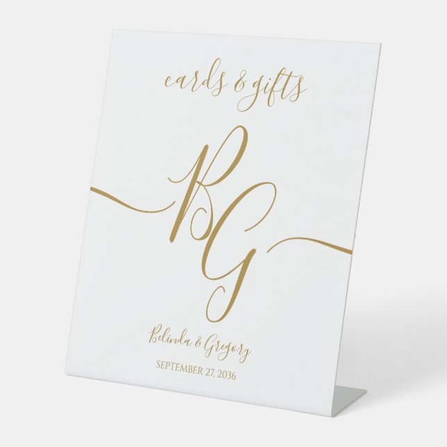 Einfache Elegante Golden Initial Wedding Cards Ges Sockelschild (Vorderseite)