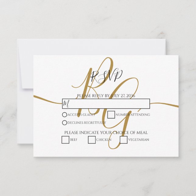 Einfache elegante Golden Initials Wedding RSVP Car (Vorderseite)
