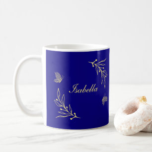 Einfache elegante goldene Blumen königsblau  Kaffeetasse