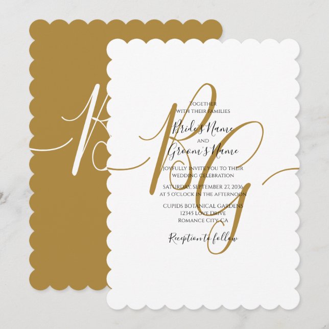 Einfache elegante Goldene Initialen Hochzeit Einla Einladung (Vorne/Hinten)