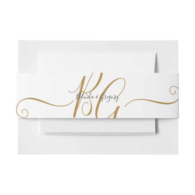 Einfache Elegante Goldene Initialen Hochzeit Einladungsbanderole (Vorderseite Beispiel)