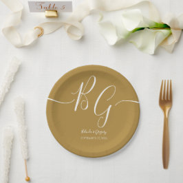 Einfache Elegante Goldene Initialen Hochzeit Pappteller