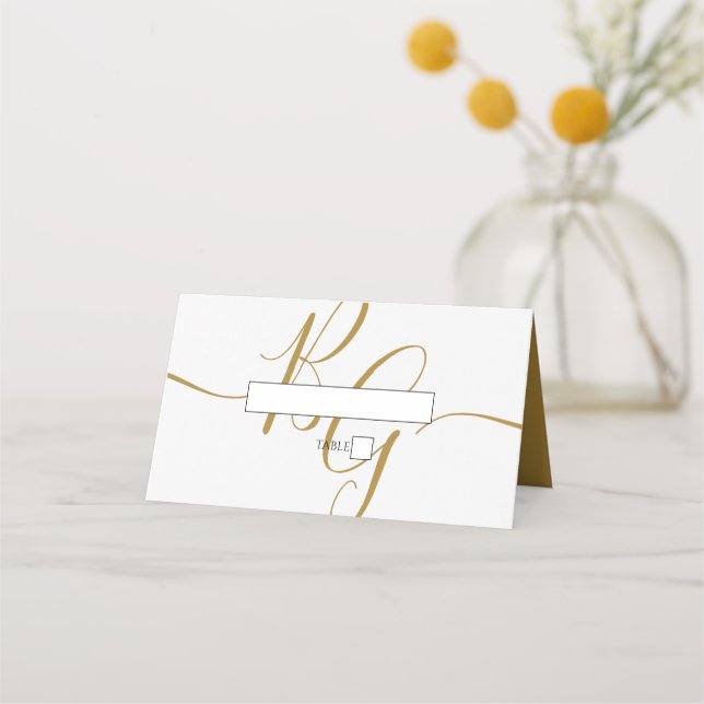 Einfache Elegante Goldene Initialen Hochzeit Platz Platzkarte (Vorderseite)
