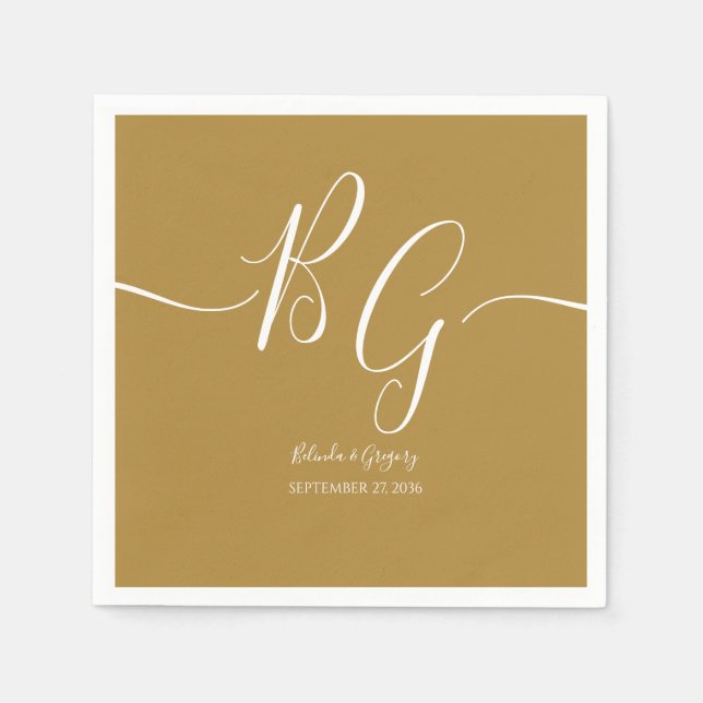 Einfache Elegante Goldene Initialen Hochzeit Serviette (Vorderseite)