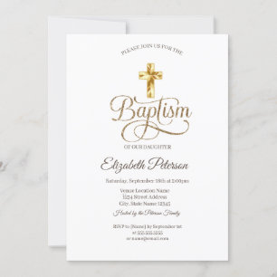 Einfache elegante goldene Taufkreuz Einladung