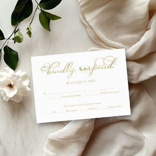 Einfache elegante Goldfolien-Schrift Hochzeits-RSV RSVP Karte