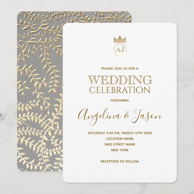 Einfache elegante Goldkalligrafie-Hochzeit Einladung (Vorne/Hinten)