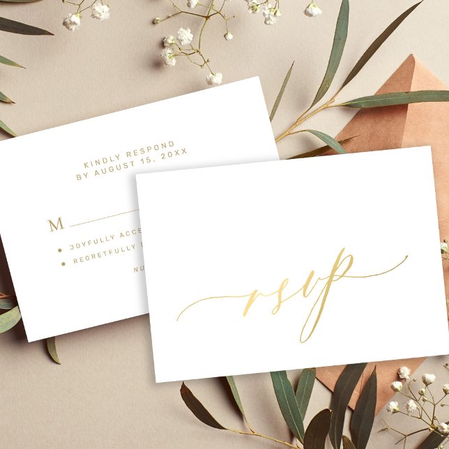 Einfache, elegante Goldkalligraphie-Hochzeit RSVP Karte (Von Creator hochgeladen)