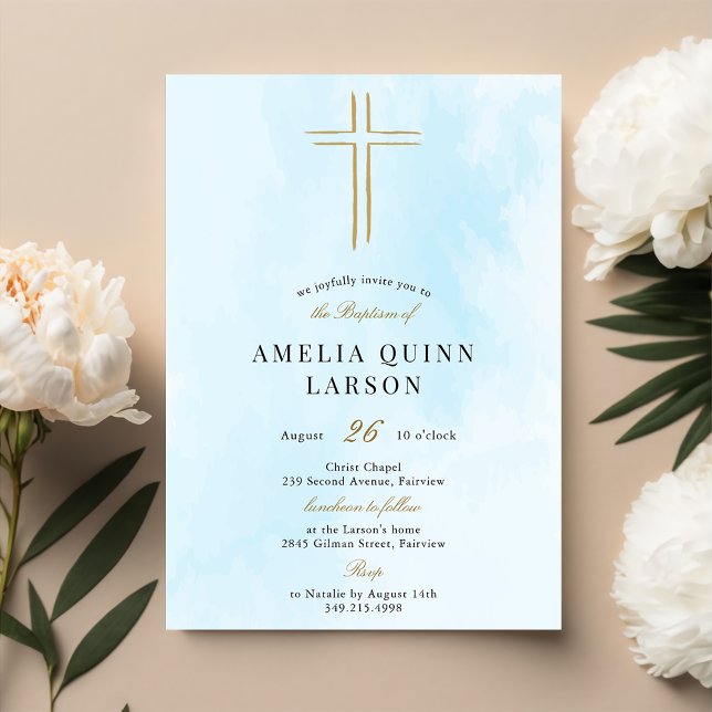 Einfache elegante Goldkreuztaufe Einladung (Von Creator hochgeladen)