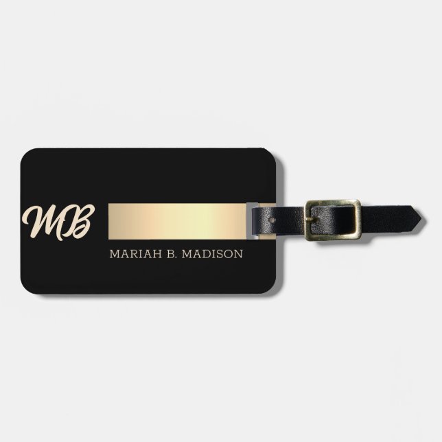 Einfache elegante Goldmetall-mit Monogramm Bezeich Gepäckanhänger (Vorderseite horizontal)