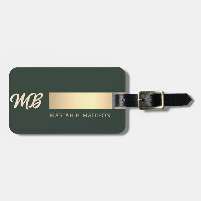 Einfache elegante Goldmetall-mit Monogramm Bezeich Gepäckanhänger (Vorderseite horizontal)