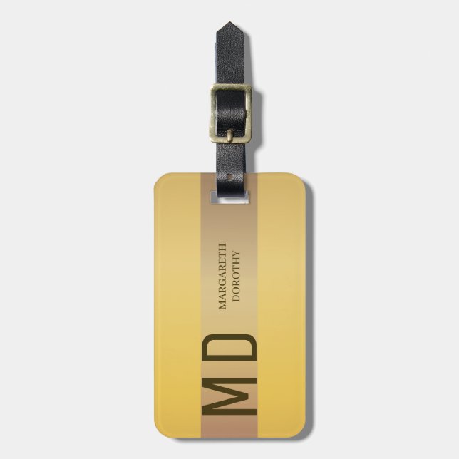 Einfache, elegante Goldmetall-Streifen, mit Monogr Gepäckanhänger (Vorderseite vertikal)