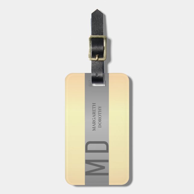 Einfache, elegante Goldmetall-Streifen, mit Monogr Gepäckanhänger (Vorderseite vertikal)