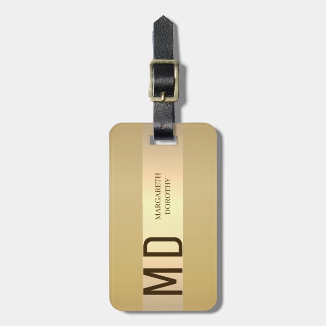 Einfache, elegante Goldmetall-Streifen, mit Monogr Gepäckanhänger (Vorderseite vertikal)