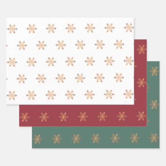 Einfache, elegante Goldschneeflocken Weihnachten Geschenkpapier Set (Set)