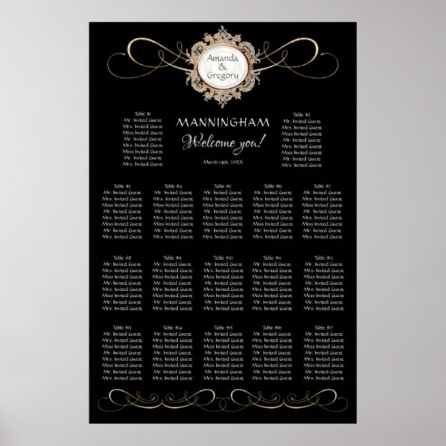 Einfache, elegante Goldwirbelstube Schwarze Hochze Poster (Vorne)