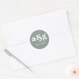 Einfache, elegante, graue Hochzeit auf Monogramm Runder Aufkleber