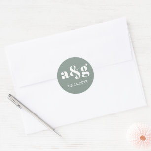Einfache, elegante, graue Hochzeit auf Monogramm Runder Aufkleber