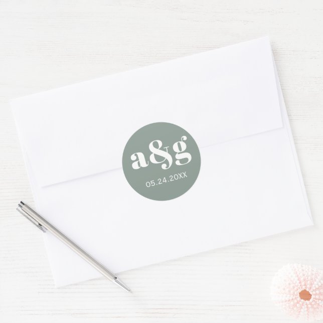 Einfache, elegante, graue Hochzeit auf Monogramm Runder Aufkleber (Umschlag)