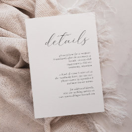 Einfache Elegante Graue Script-Hochzeitdetails Begleitkarte