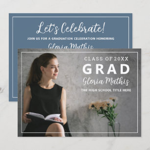 Einfache Elegante Gray & White Foto Graduation Par Einladung