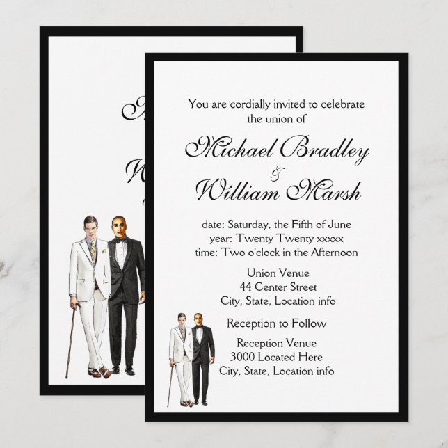 Einfache Elegante Groom und Groom Gay Wedding Einladung (Vorne/Hinten)