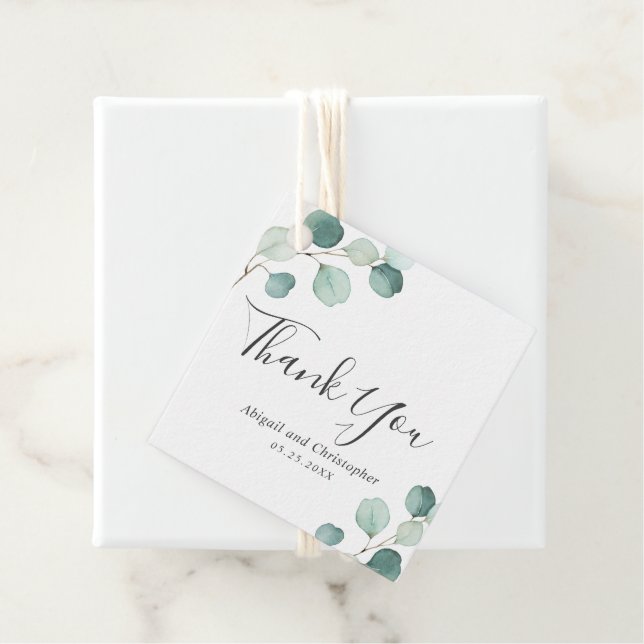 Einfache Elegante Grüne Rustikale Eukalyptus Weddi Geschenkanhänger (Beispiel)