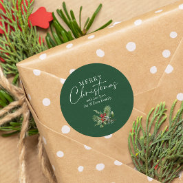 Einfache Elegante Grüne Weihnachtspine Blätter Ber Runder Aufkleber