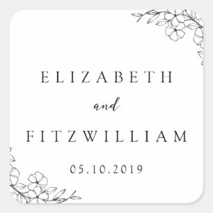Einfache Elegante Hand Drawn Cherry Blossom Hochze Quadratischer Aufkleber