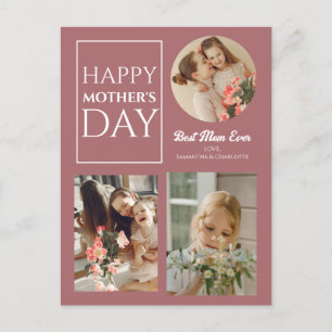Einfache elegante Happy Mütter Tag drei Foto Feiertagspostkarte