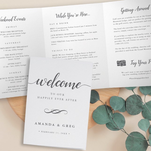 Einfache Elegante Hochzeit Begrüßungsbrief und -re Dreifach-gefaltete Programmkarte (Von Creator hochgeladen)