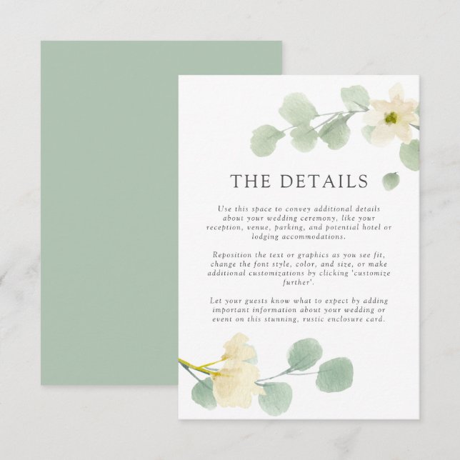 Einfache elegante Hochzeit | Details Karte (Vorne/Hinten)