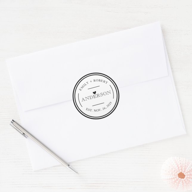 Einfache Elegante Hochzeit Gefallen Personalisiert Runder Aufkleber (Umschlag)