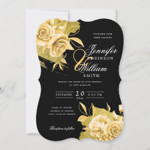 Einfache Elegante Hochzeit Gold Floral & Foil Schw Einladung