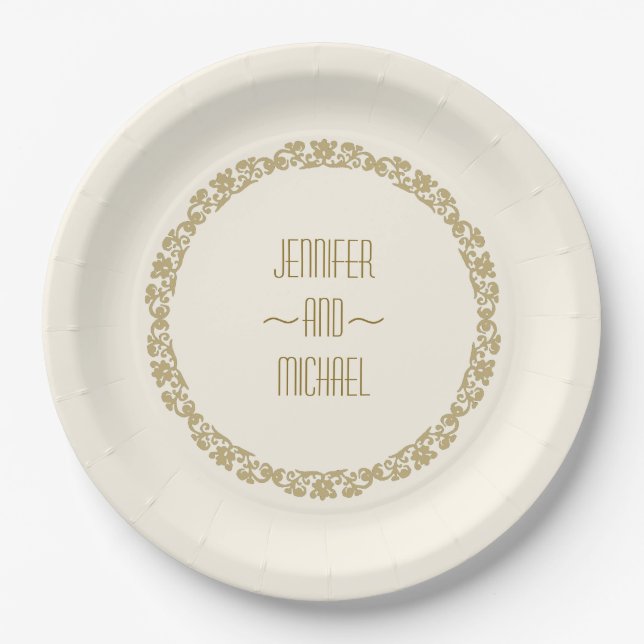 Einfache, elegante Hochzeit in Gold und Elfenbeink Pappteller (Vorderseite)