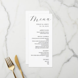 Einfache, elegante Hochzeit Menükarte