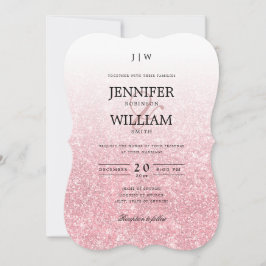 Einfache Elegante Hochzeit Rose Gold Glitzer Monog Einladung