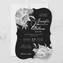 Einfache Elegante Hochzeit Silver Floral & Foil Bl Einladung