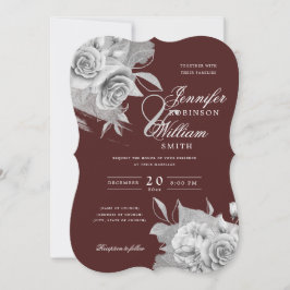 Einfache Elegante Hochzeit Silver Floral Foil Burg Einladung