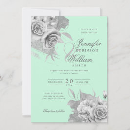 Einfache Elegante Hochzeit Silver Floral & Foil Mi Einladung