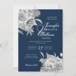 Einfache Elegante Hochzeit Silver Floral & Foil Na Einladung