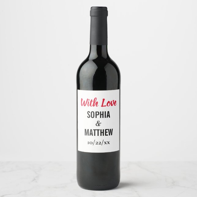 Einfache, elegante Hochzeit Vielen Dank mit Liebe Weinetikett (Vorderseite)
