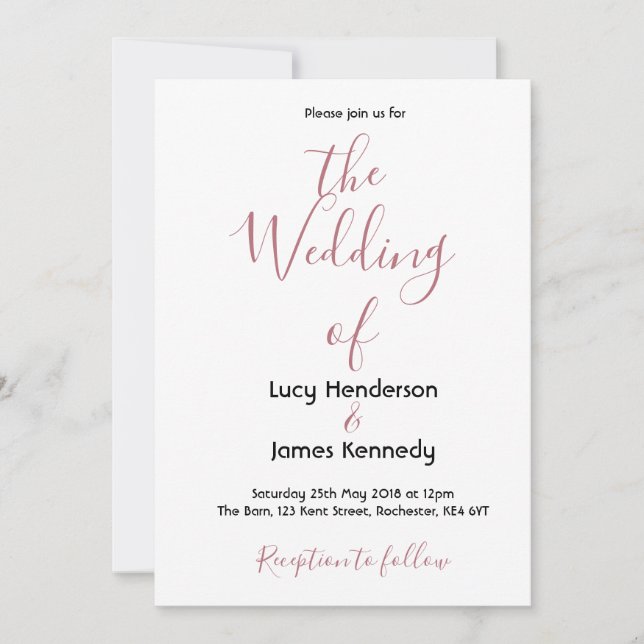Einfache elegante Hochzeitseinladung Einladung (Vorderseite)