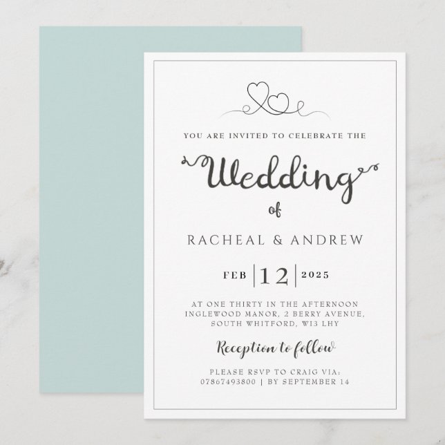 Einfache, elegante Hochzeitseinladung Einladung (Vorne/Hinten)